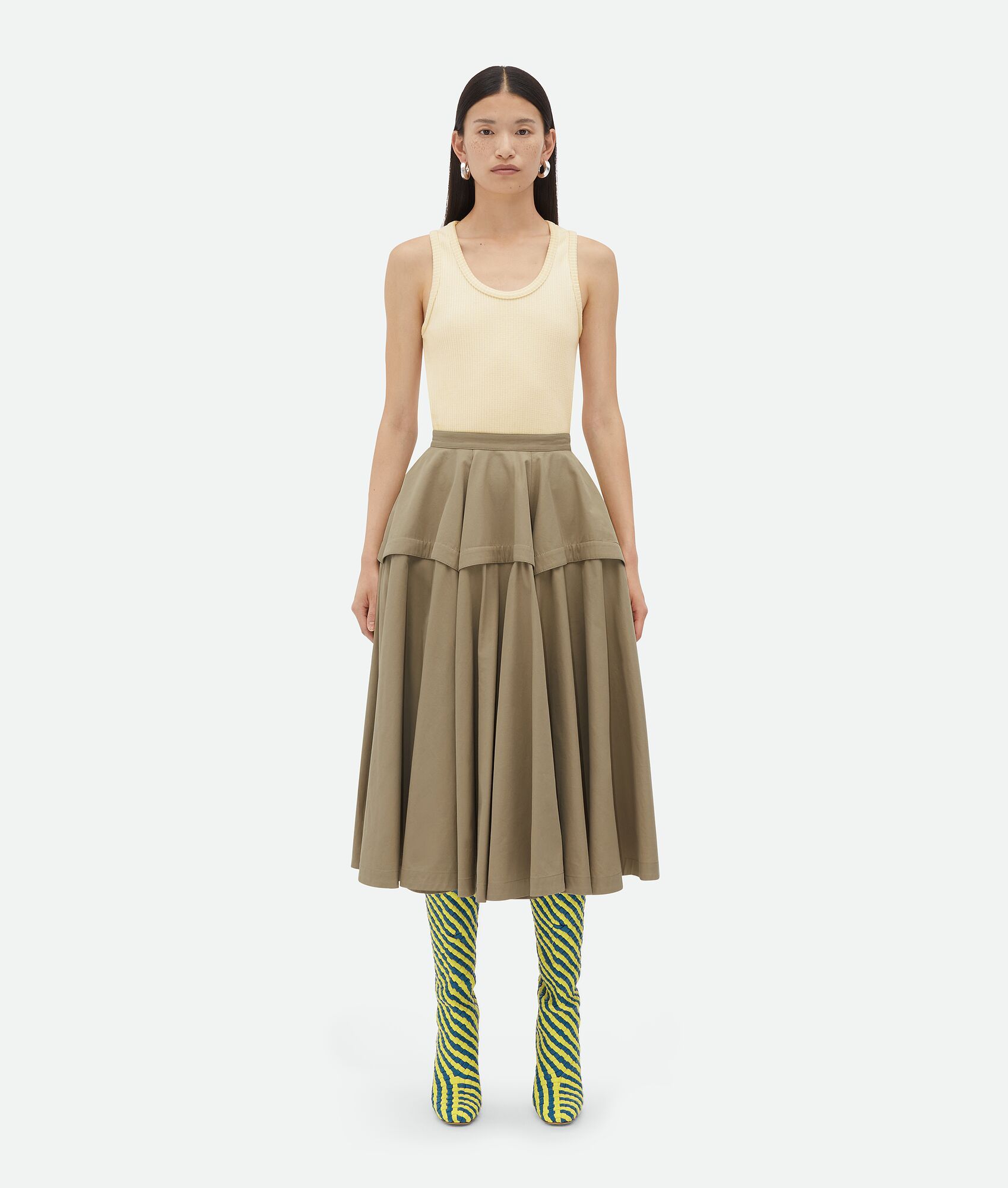 Bottega Veneta Pleated Midi Skirt In Nude