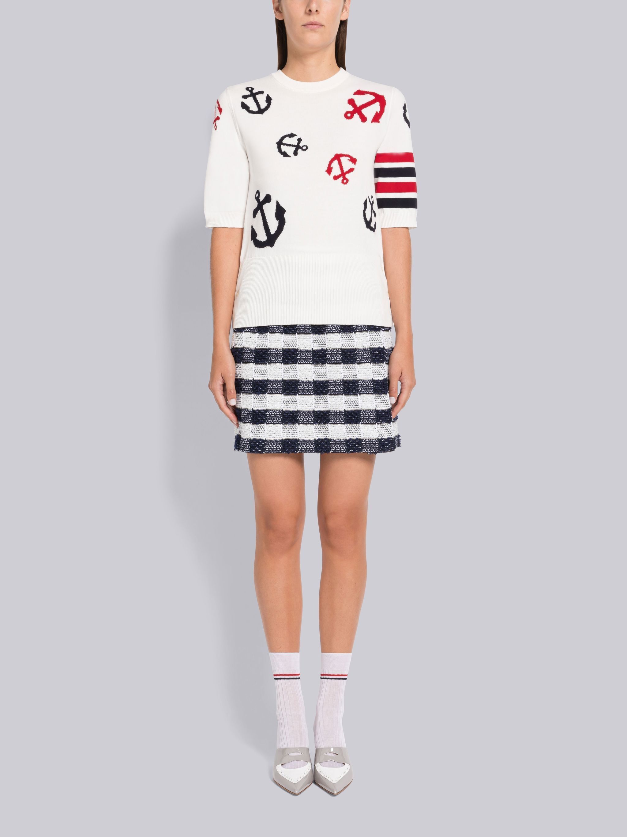 Thom Browne Anchor Intarsia Knit Top In White