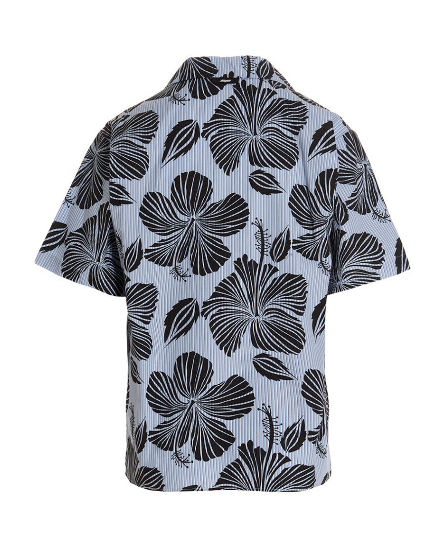 Msgm Hibiscus Print Abowling Shirt In Black