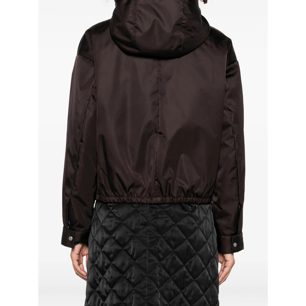 Prada Logo-plaque Hooded Jacket In Brown