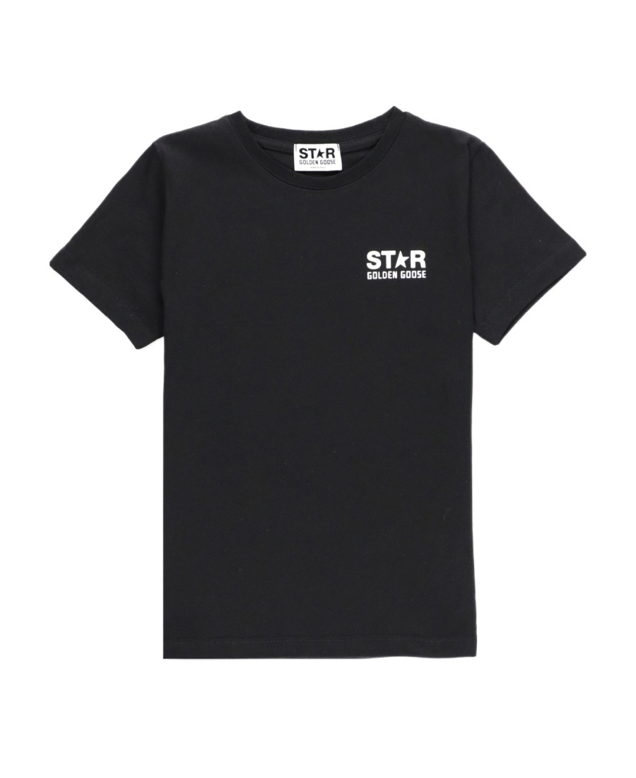 Golden Goose Black T-shirt With Contrasting White Logo On The Front And Maxi Star On The Back In Black