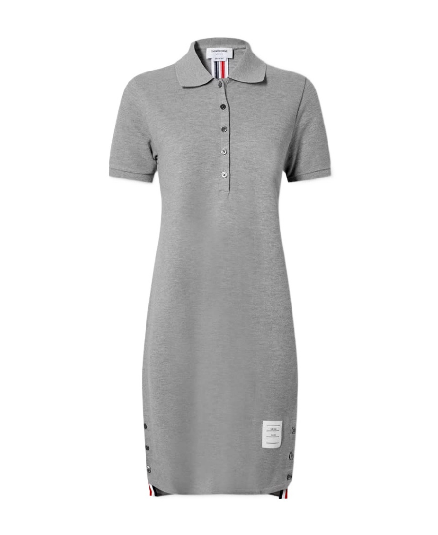 Thom Browne Striped Cotton Pique Polo Dress In Gray