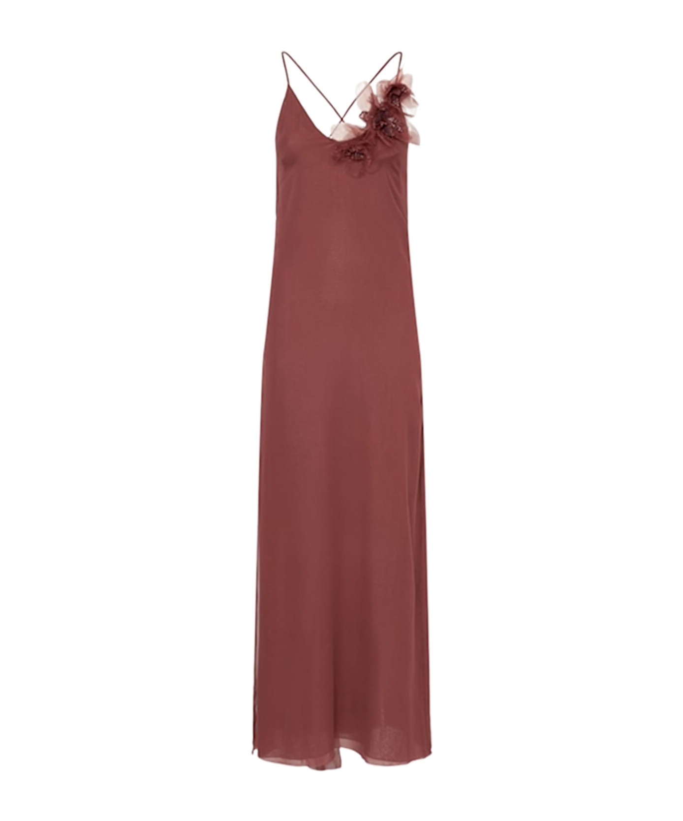 Blumarine Brick Crepe Dress In Red