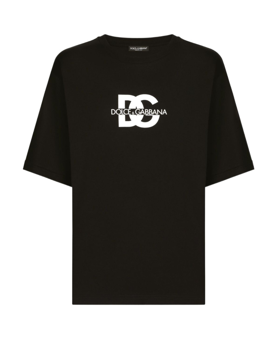 Dolce & Gabbana Black T-shirt With Crew Neck And Printed Logo On The Front In Black
