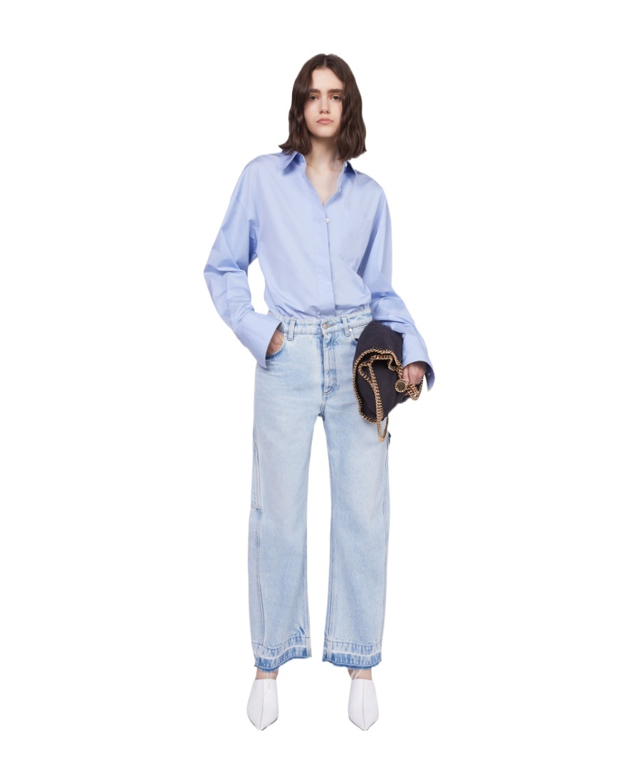 Stella Mccartney Buttoned Curved Hem Panelled Shirt In Blue
