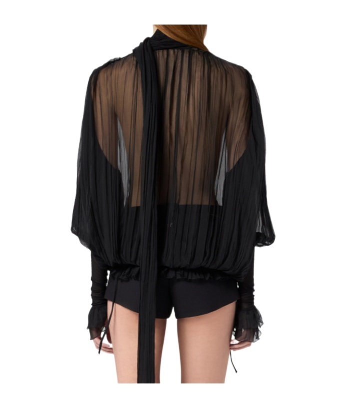 Blumarine Pleated Blouse In Silk Chiffon