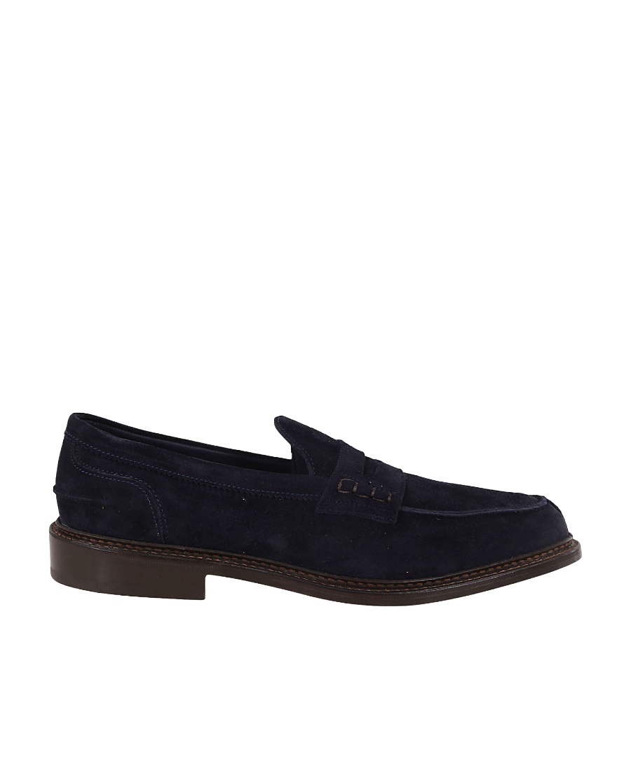 Tricker's Smooth Suede Loafers With Classic Silhouette In Black