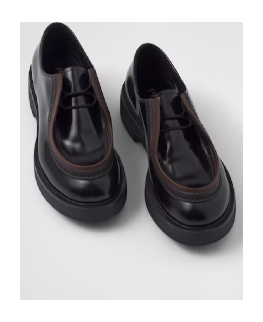 Shop Prada Opaque Brushed Leather Lace-up Shoes In Black