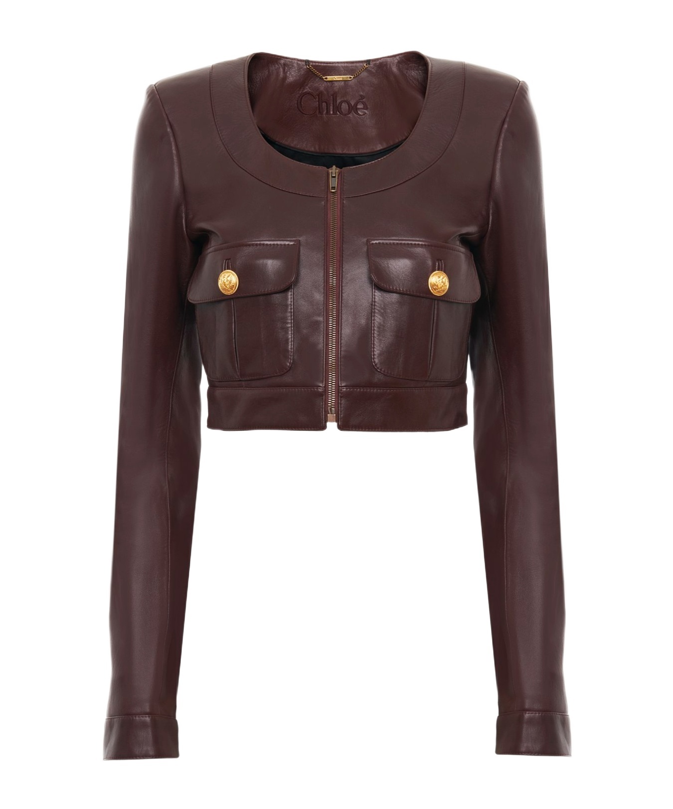 Chloé Bordeaux Cropped Jacket With U Neck In Leather Woman In Brown