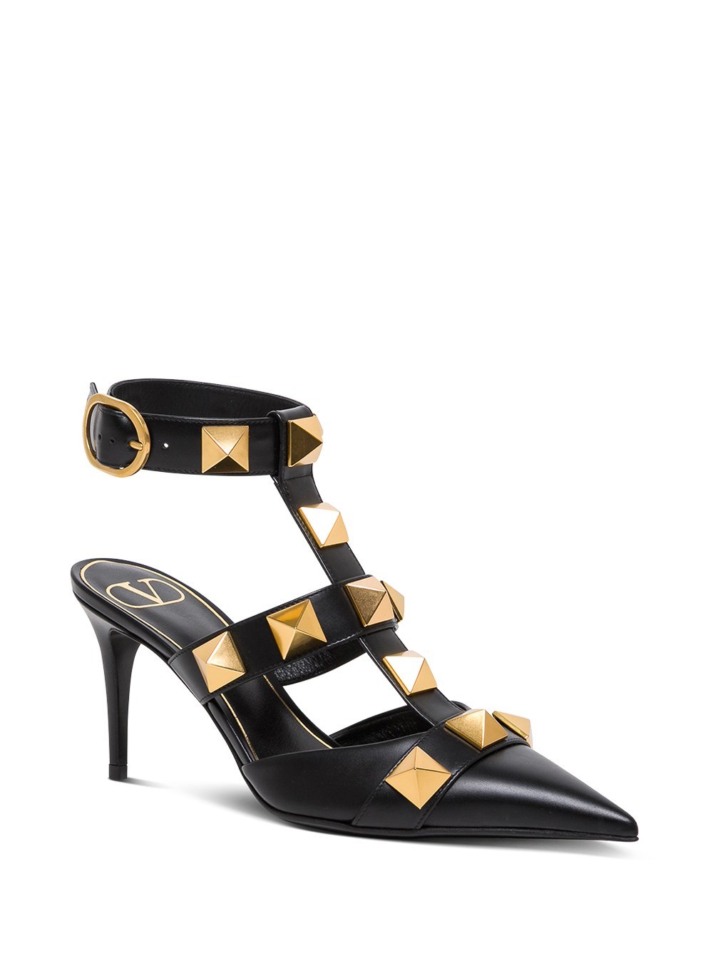 Valentino Roman Stud 80 Leather Ankle Strap Pump In Black