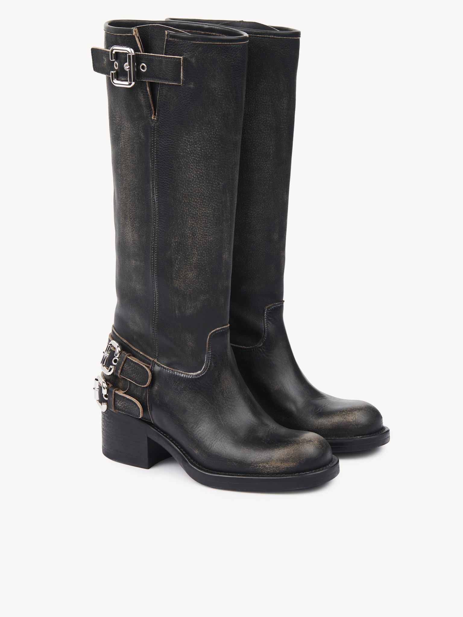 Chloé New Bikers Buckled Textured-leather Boots In Black