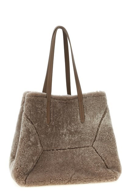 Brunello Cucinelli Shearling Tote Bag In Brown