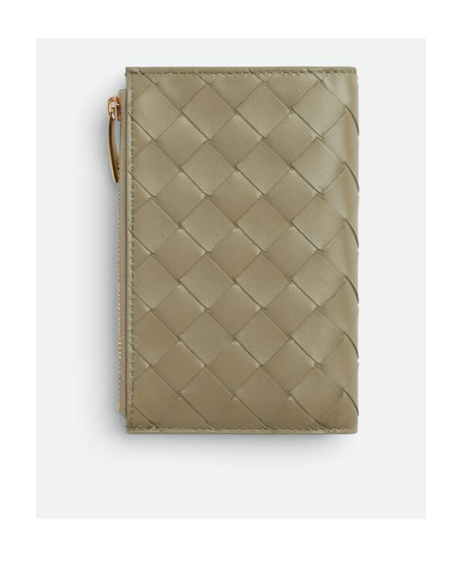 Bottega Veneta Medium Double Fold Zipper Purse In Brown
