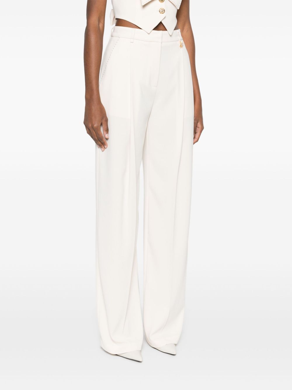 Elisabetta Franchi Contrasting-topstitching Crepe Trousers In White