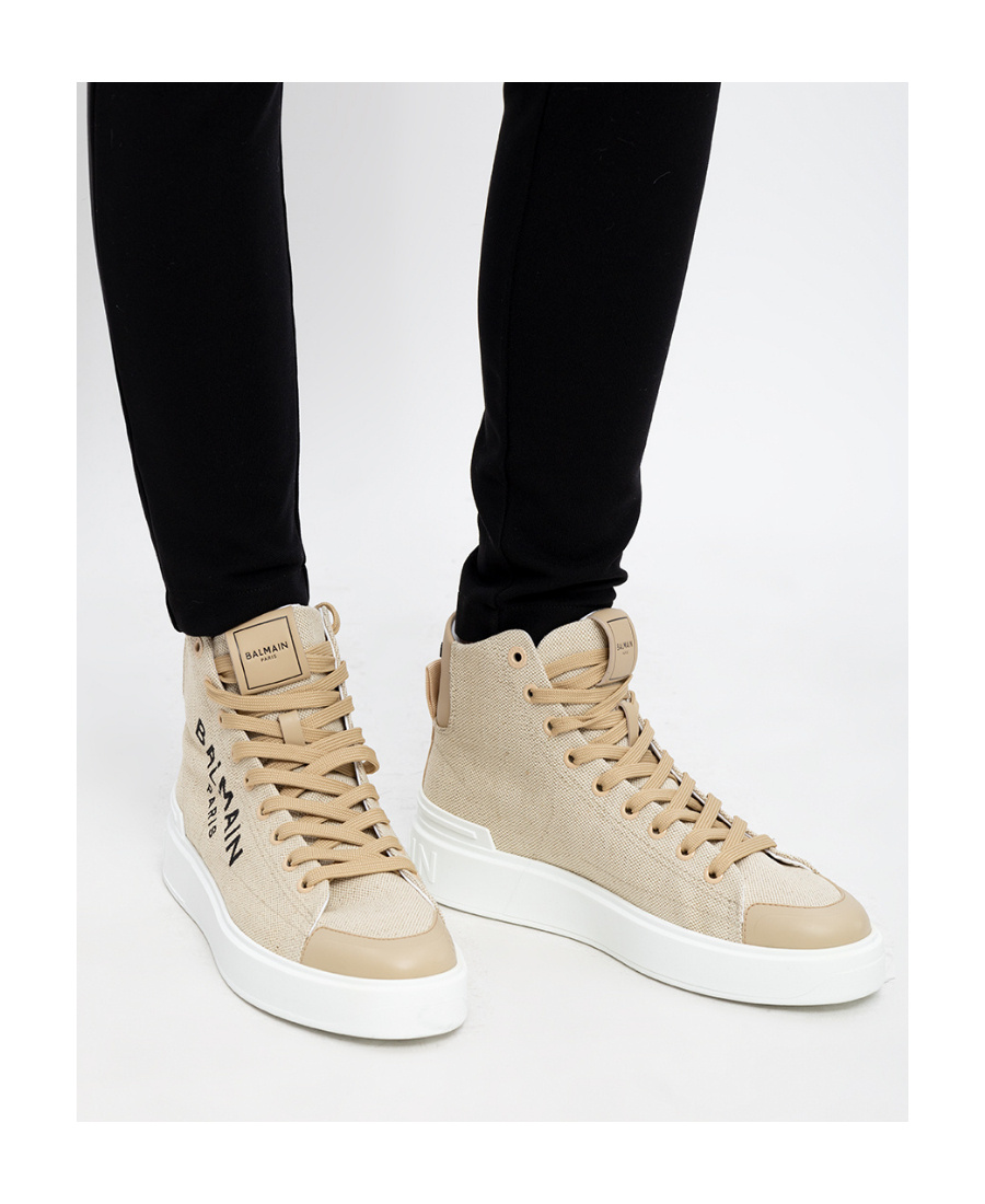 Balmain B Court High Top-canvas & Logo In White Cotton In Nude