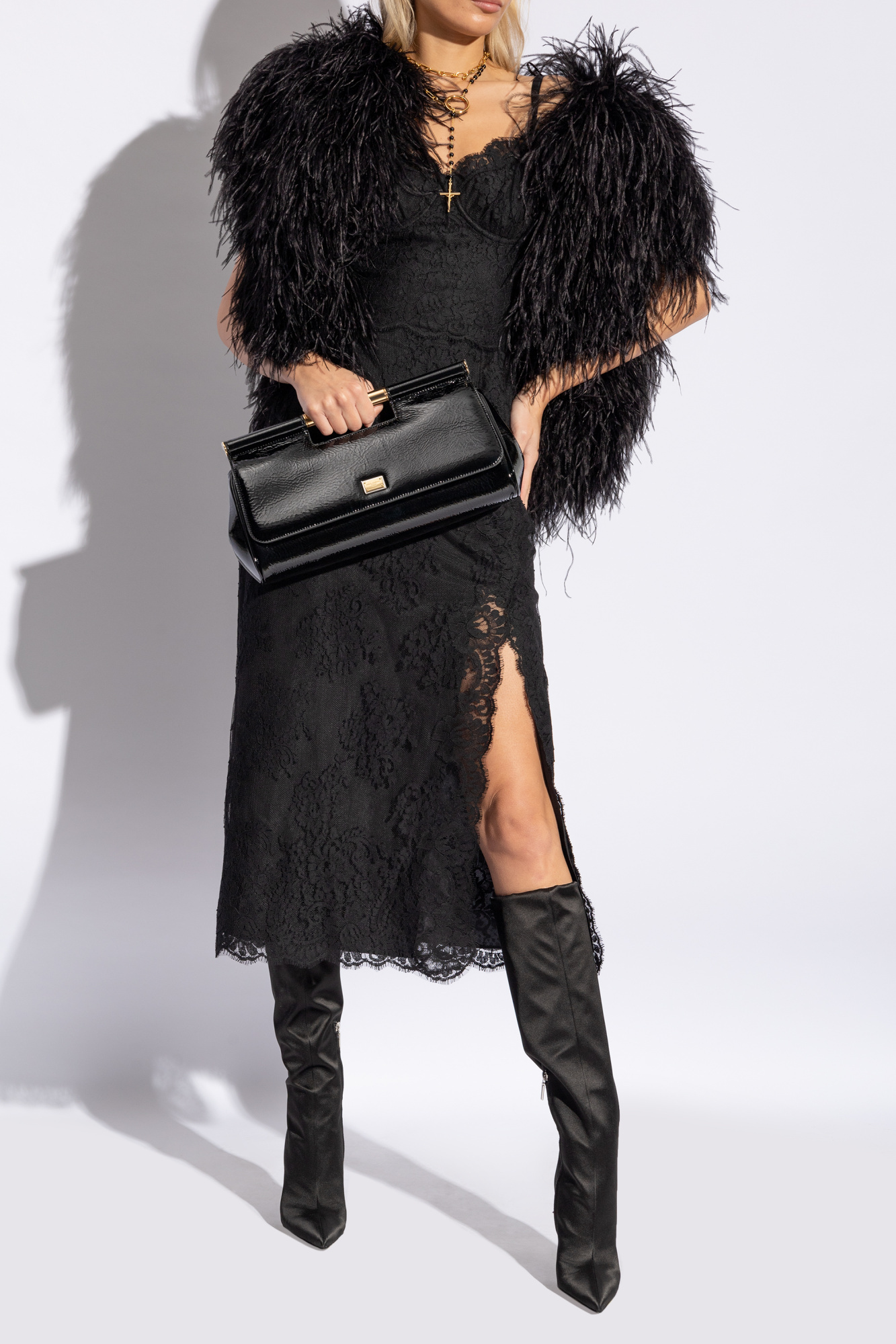 Dolce & Gabbana Lollo 105 Knee-high Satin Boots In Black