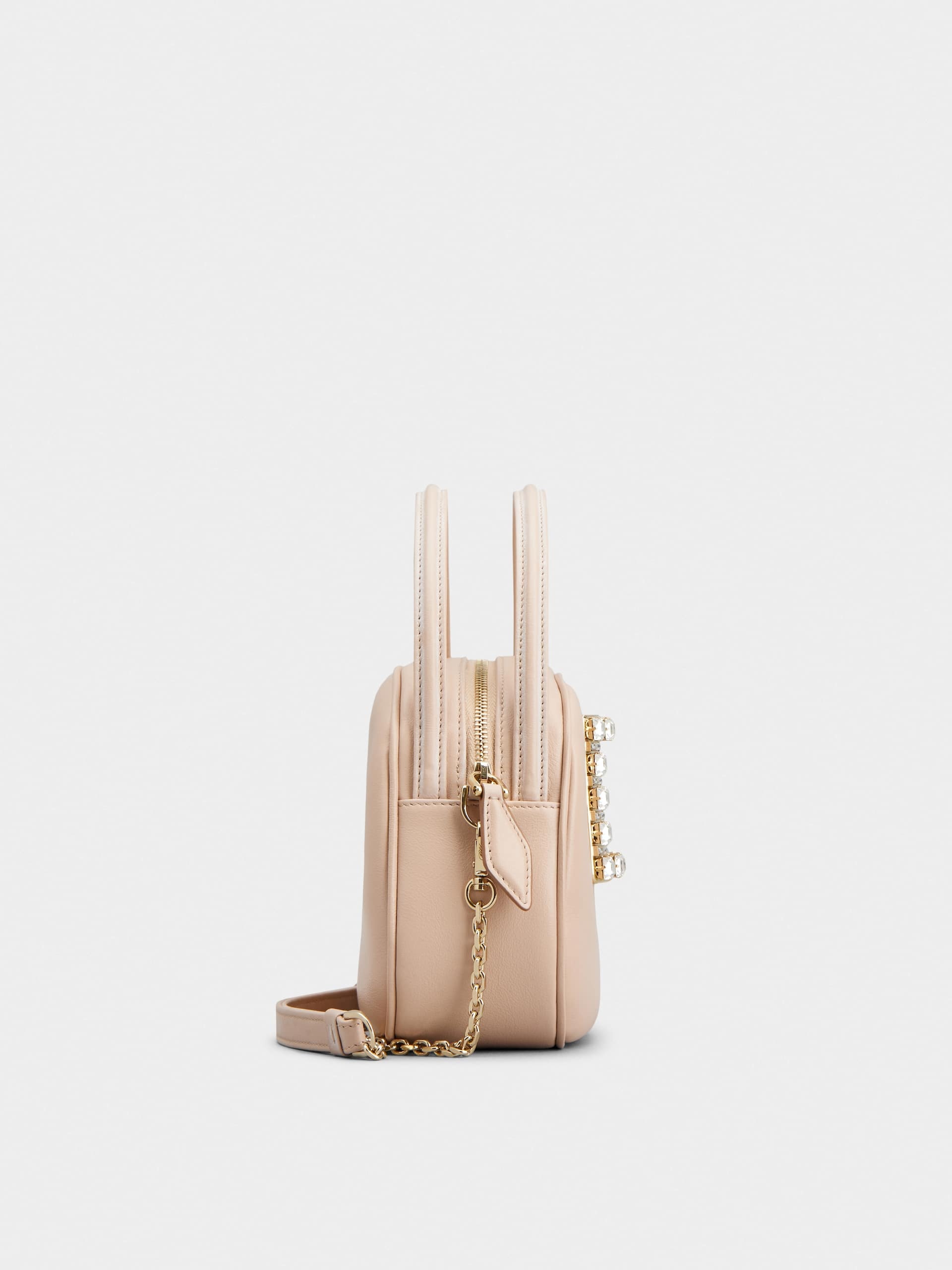 Roger Vivier Viv' Ladybug Strass Buckle Mini Bag In Leather In Nude