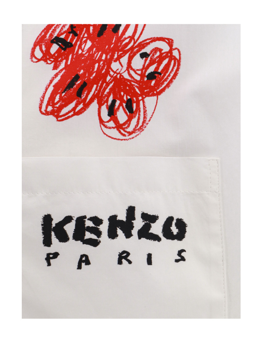 Kenzo Illustration Print Band Collar Shirt In White