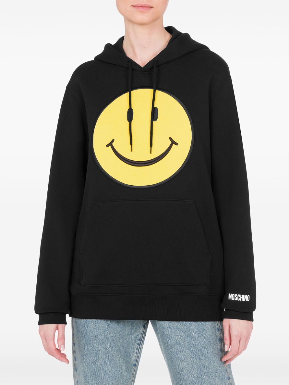 Shop Moschino Smiley Cotton Hoodie In Black