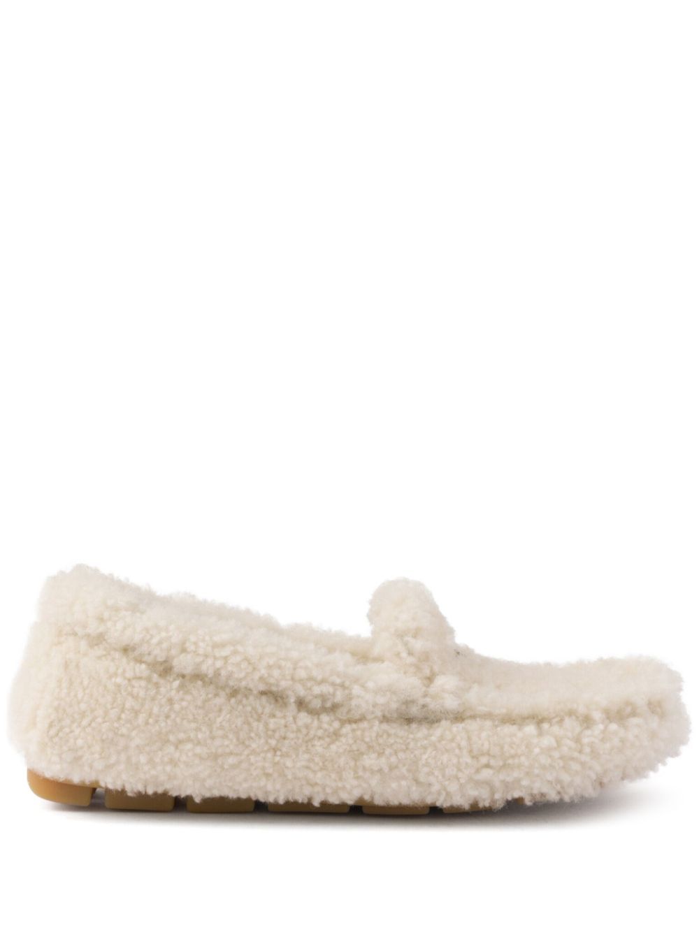 Prada Triangle Logo Shearling Loafers In Nude