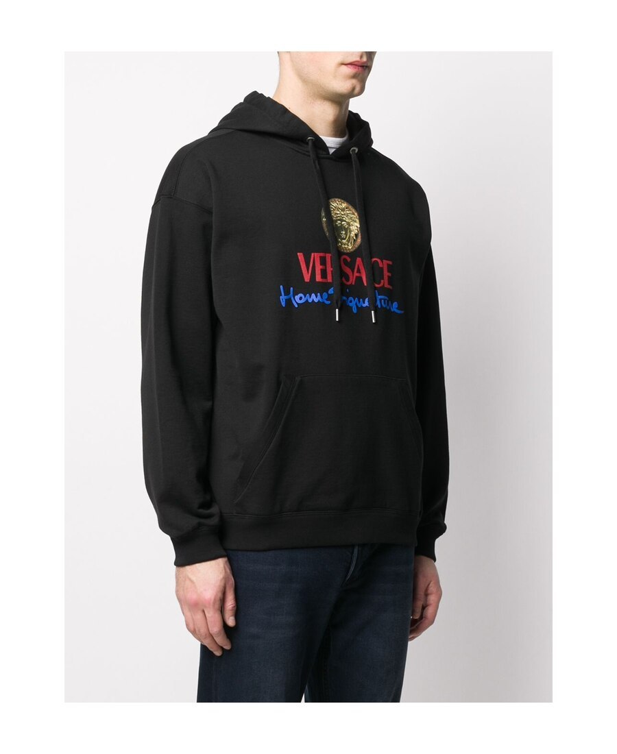 Versace Home Signature Logo Hoodie In Black