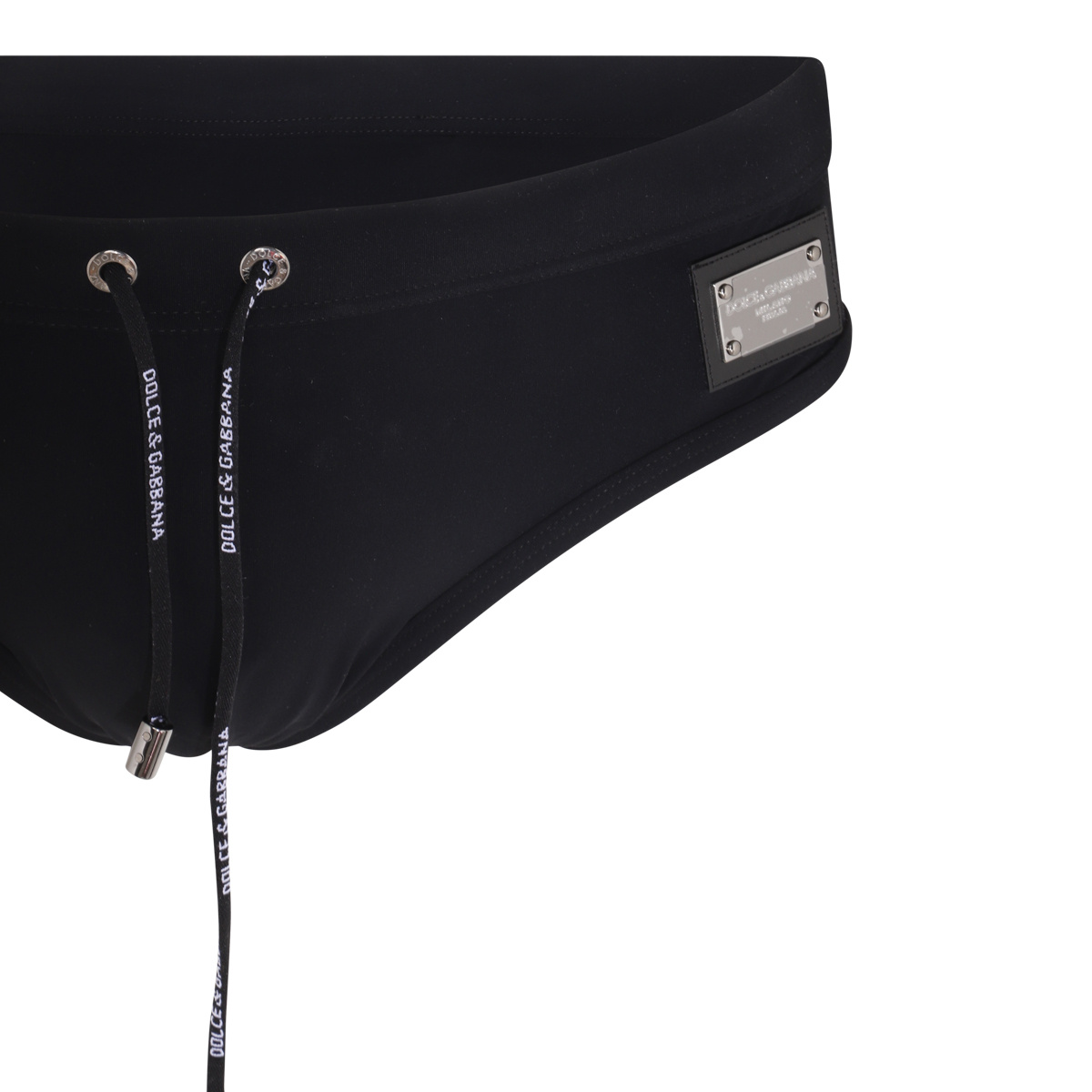 Dolce & Gabbana Stretch Nylon Swimming Brief With Metallic Accents In Black