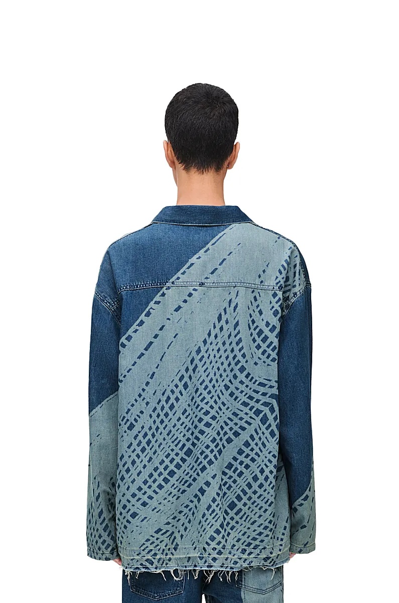 Loewe Printed Half-zip Denim Coat In Blue