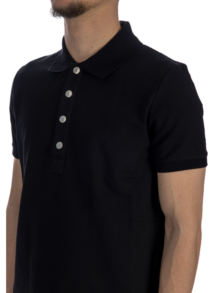 Shop Balmain Monogram-pattern Piqué Polo Shirt In Black