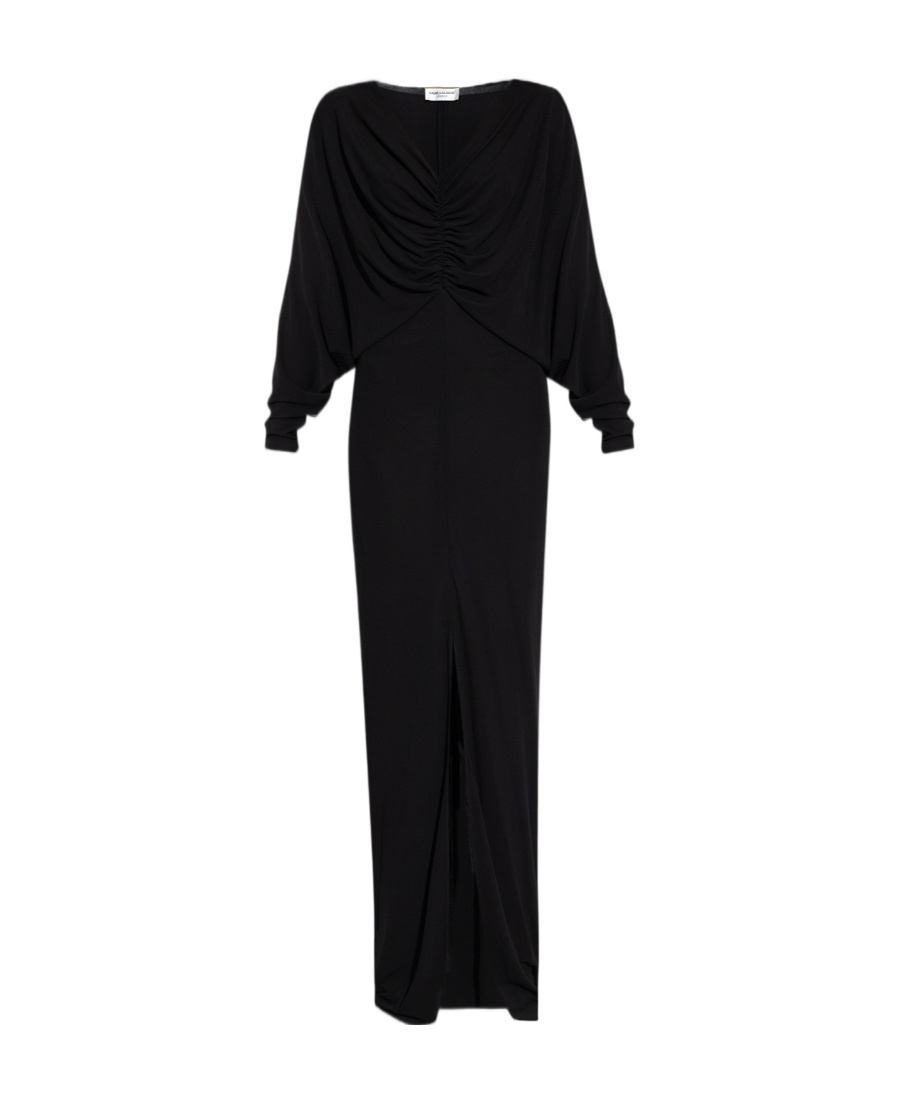 Saint Laurent V-neck Draped Dress In Black