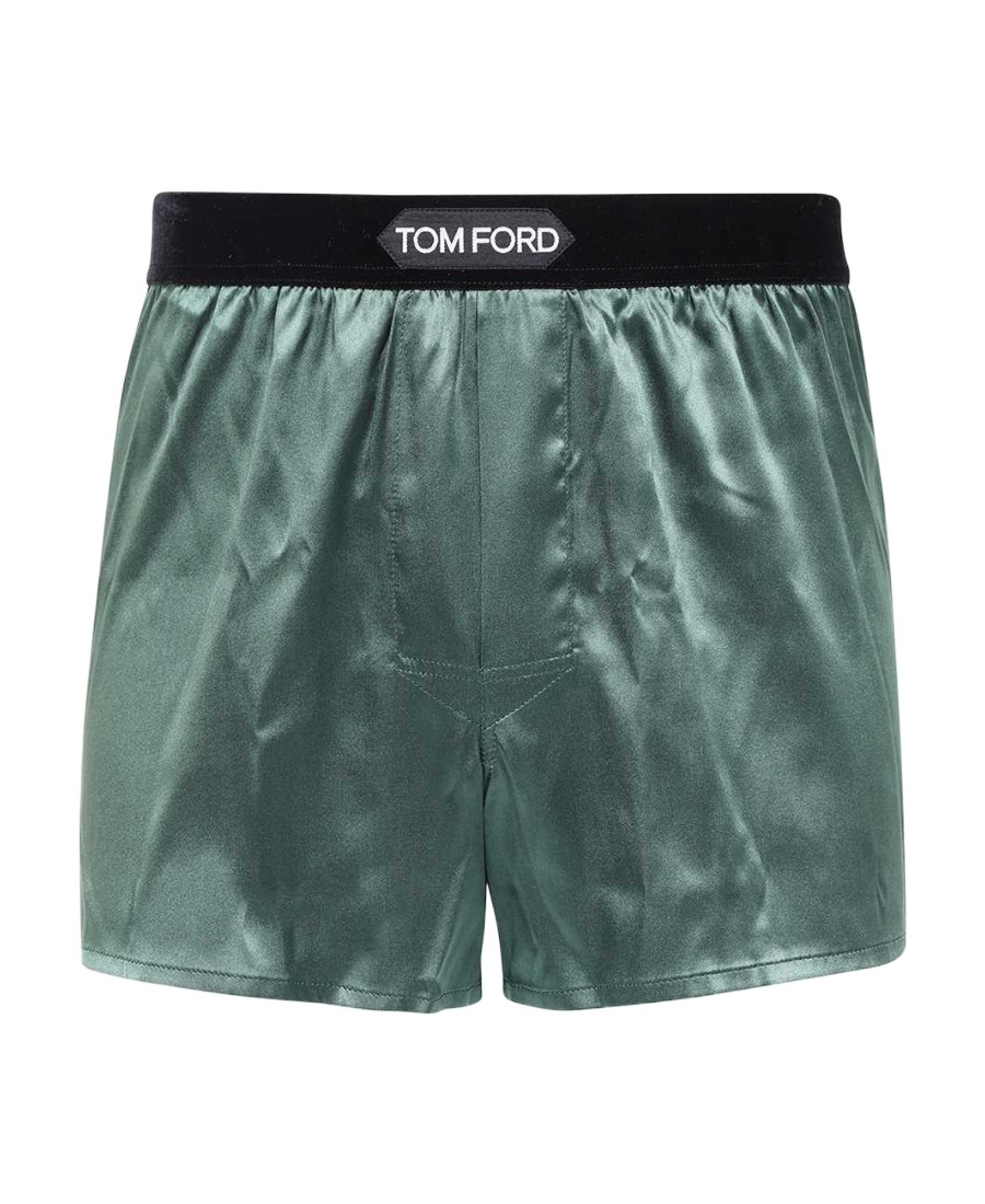 Tom Ford Logo-waistband Silk Boxer Shorts In Green