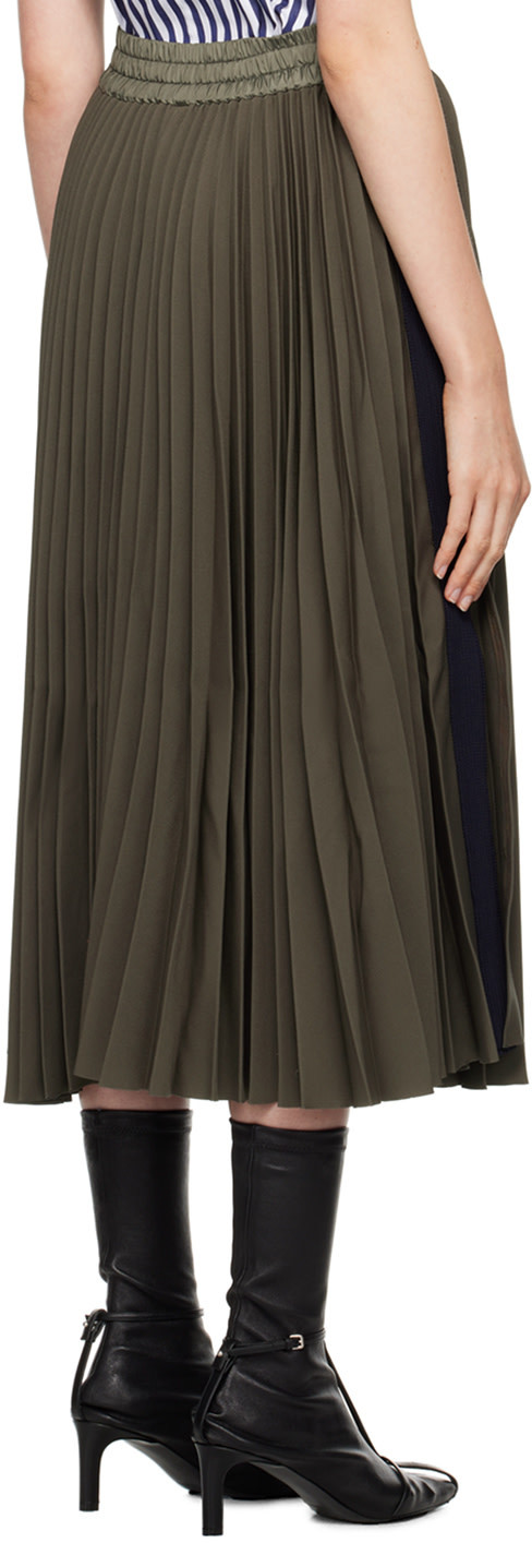 Sacai Ribbed-knit Trimmed Pleated Tech-jersey Midi Skirt In Brown