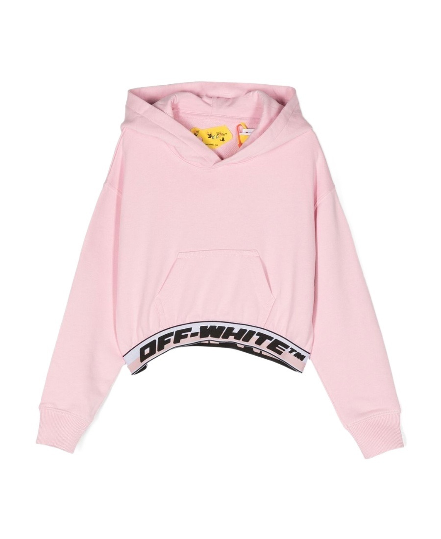 Off-white Logo Cropped Cotton Jersey Hoodie In Pink