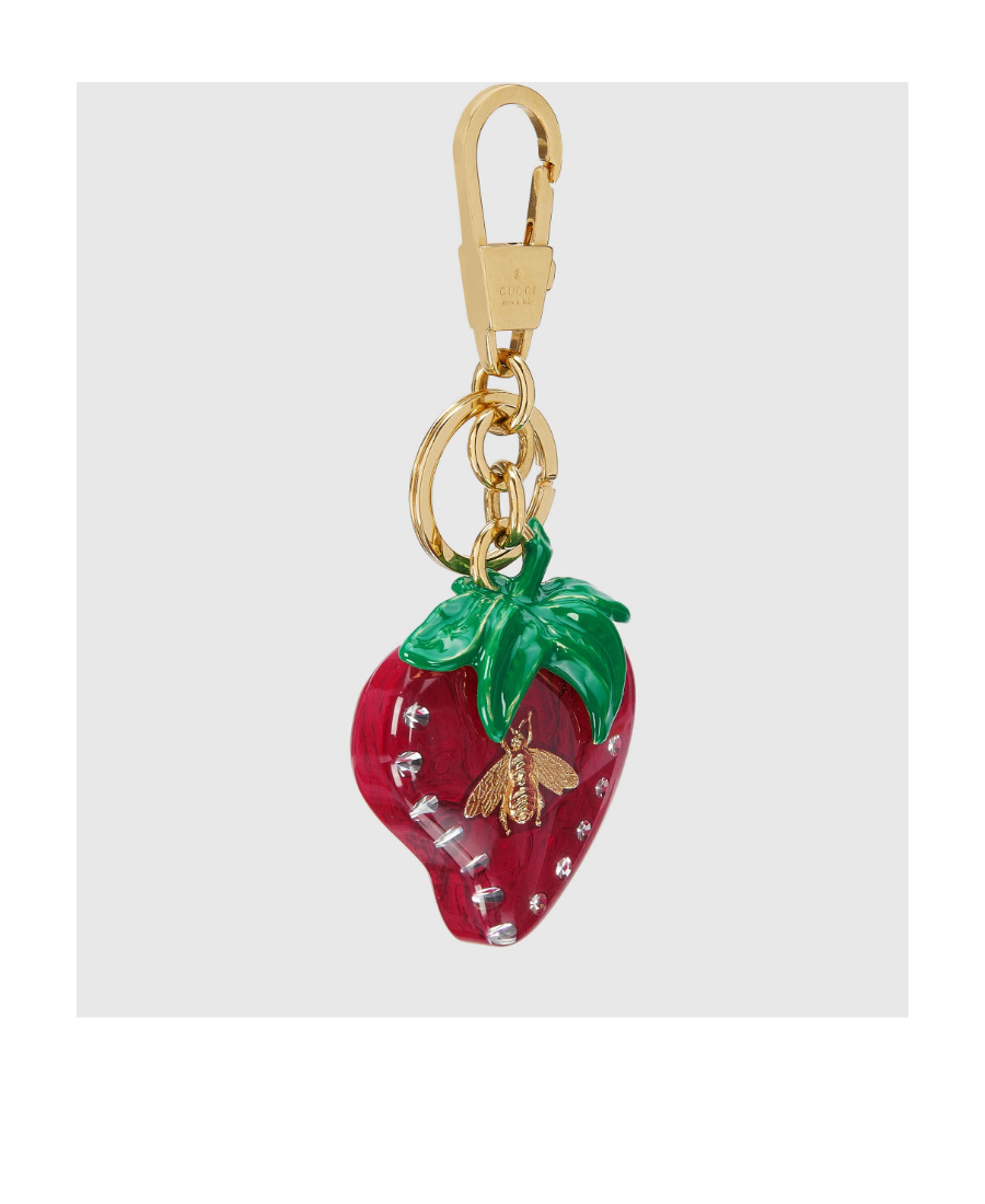 Gucci Bee Strawberry-shaped Keyring In Red