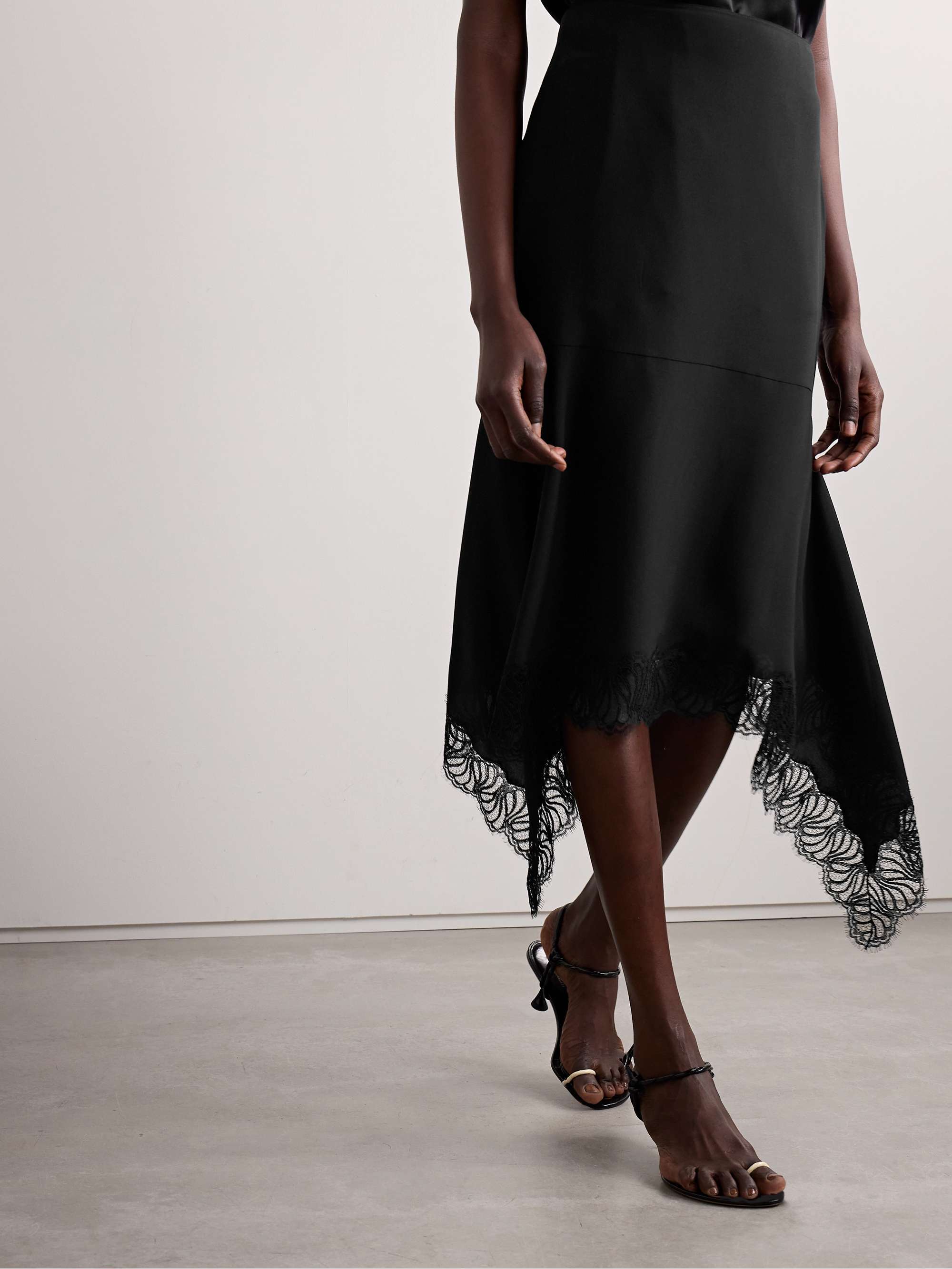 Stella Mccartney Asymmetrical Lace Trimmed Skirt In Black
