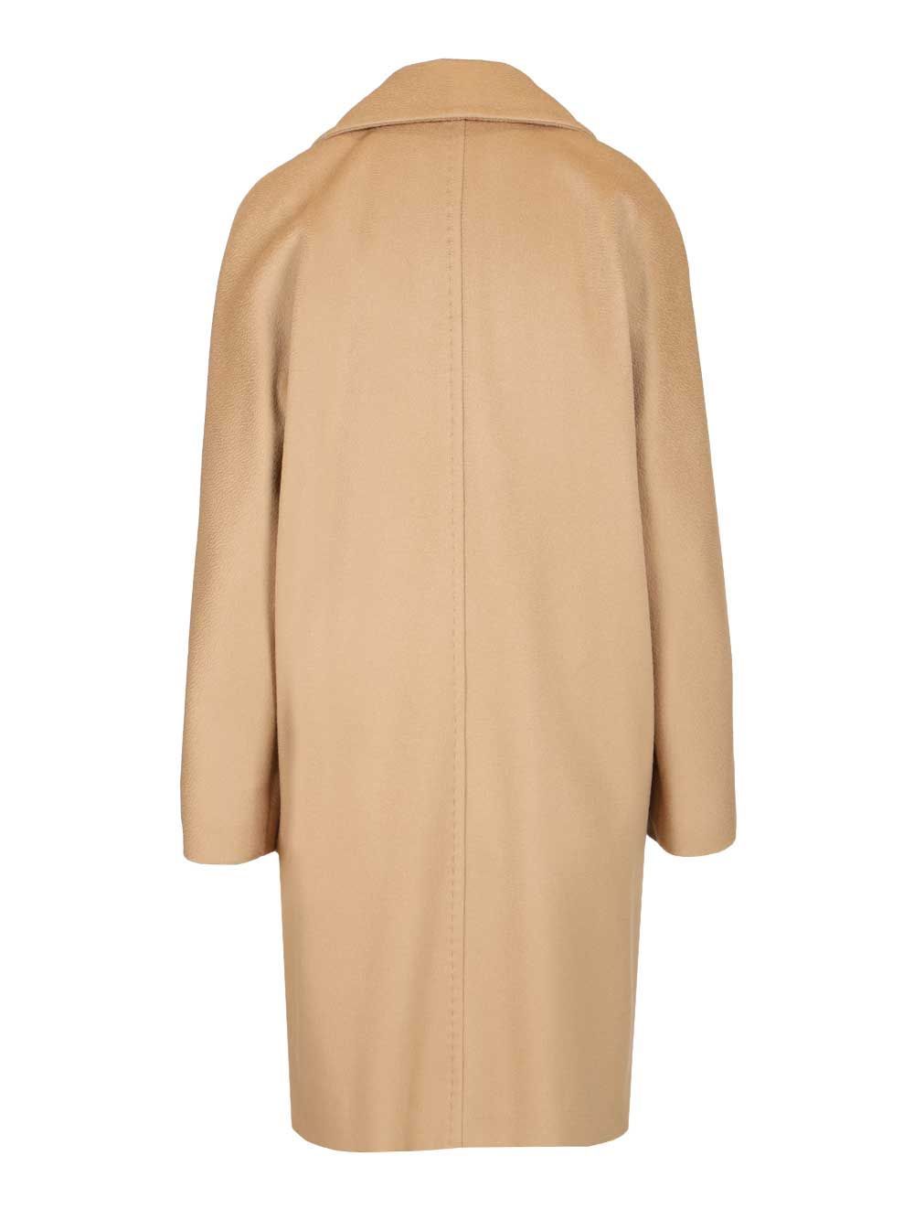 Max Mara Agenda Double Breasted Cocoon Long Wool Drap Coat Coats Beige In Brown