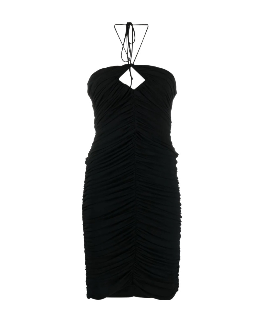 Magda Butrym Ruched Cutout Stretch-jersey Halterneck Mini Dress In Black