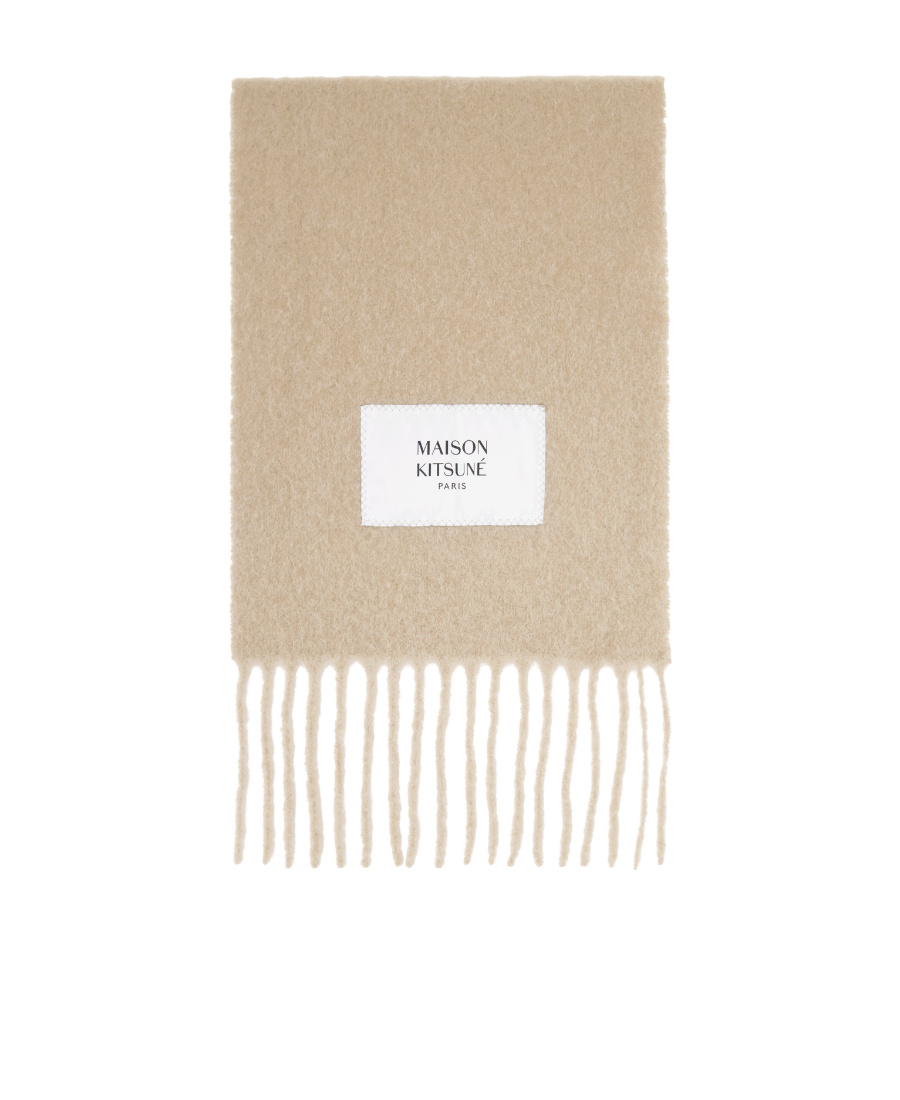 Shop Maison Kitsuné Logo Tassel Scarf In White