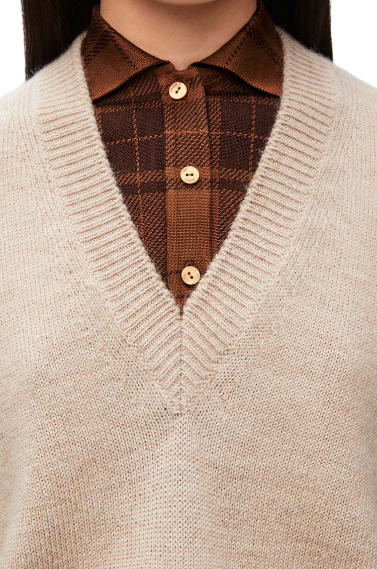 Loewe Wool Plaid Jacquard Sweater In Nude
