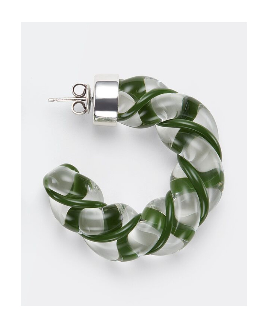 Bottega Veneta Twist Glass Hoop Earrings In Green