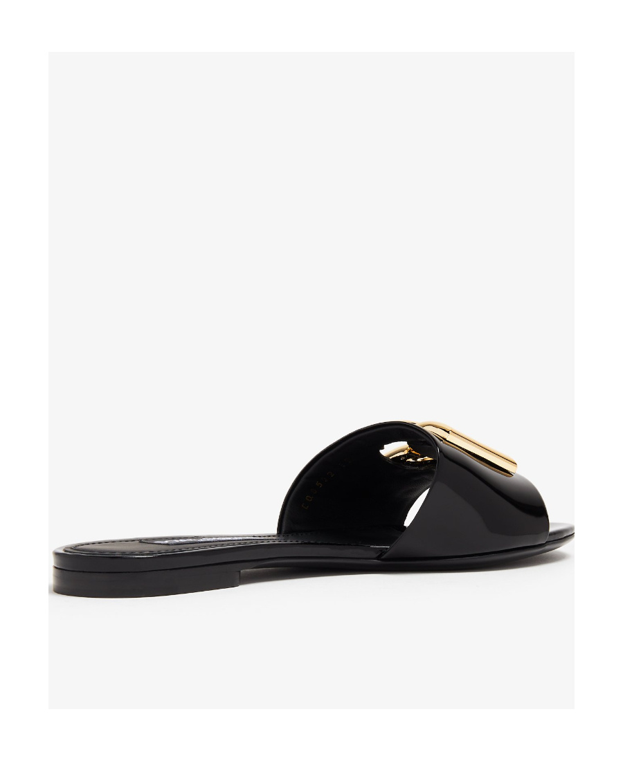 Dolce & Gabbana Logo-plaque Leather Slides In Black