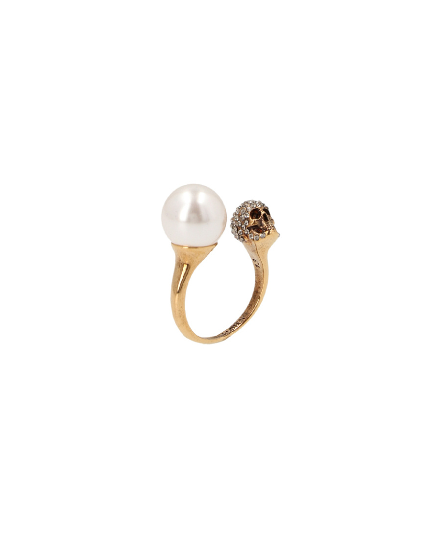 Alexander Mcqueen Pearl-embellished Skull Ring In White