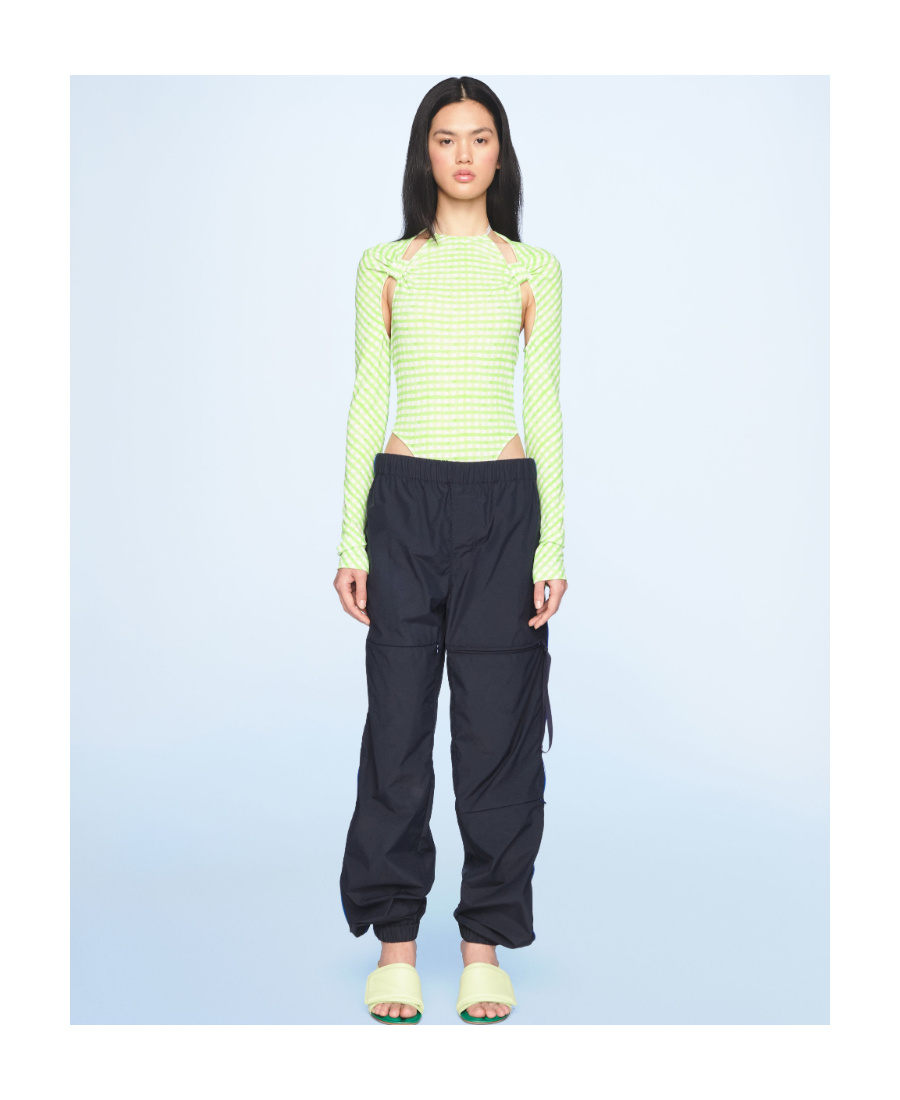 Jacquemus Nodi Cutout Knotted Gingham Jersey Bodysuit In Green