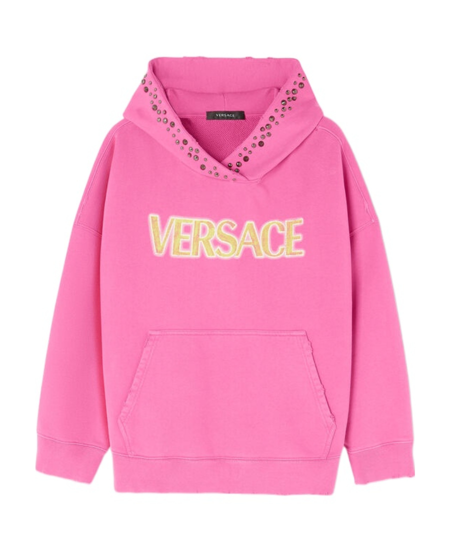 Versace Logo-print Detail Hoodie In Pink