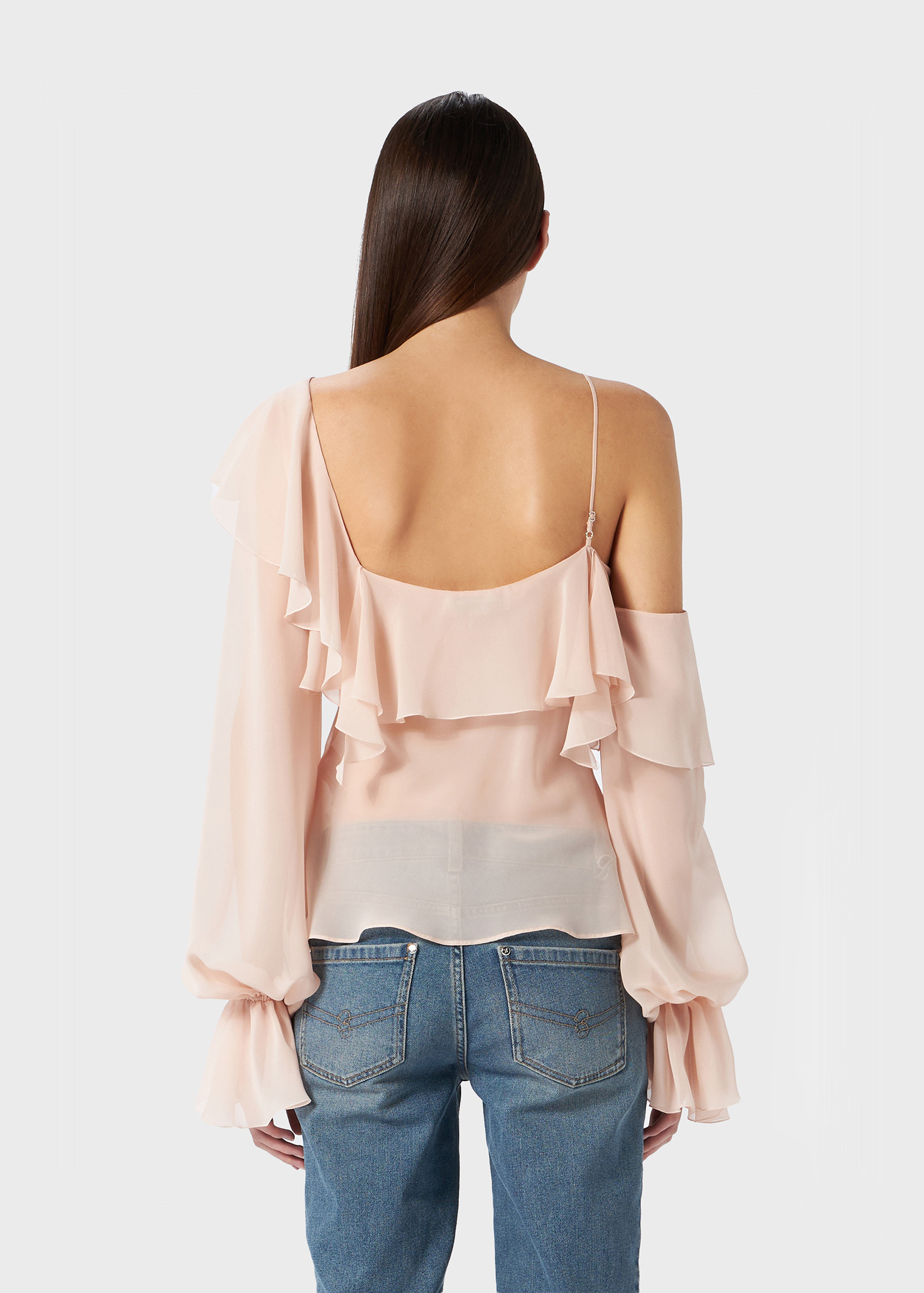 Blumarine Asymmetric-neck Silk Blouse In Nude
