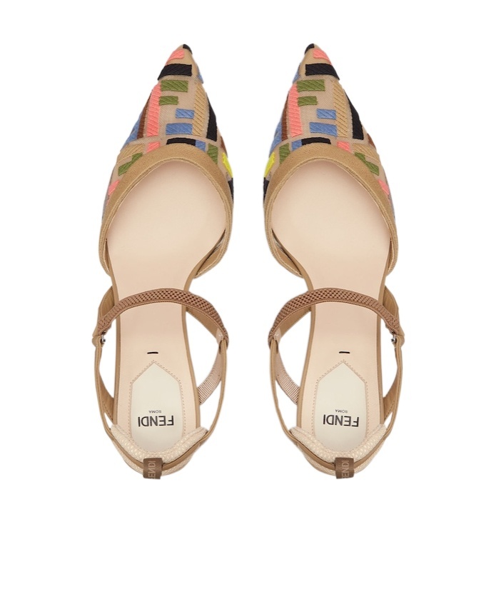 Fendi Colibri Ff Pointed Slingback Kitten Pumps In Nude