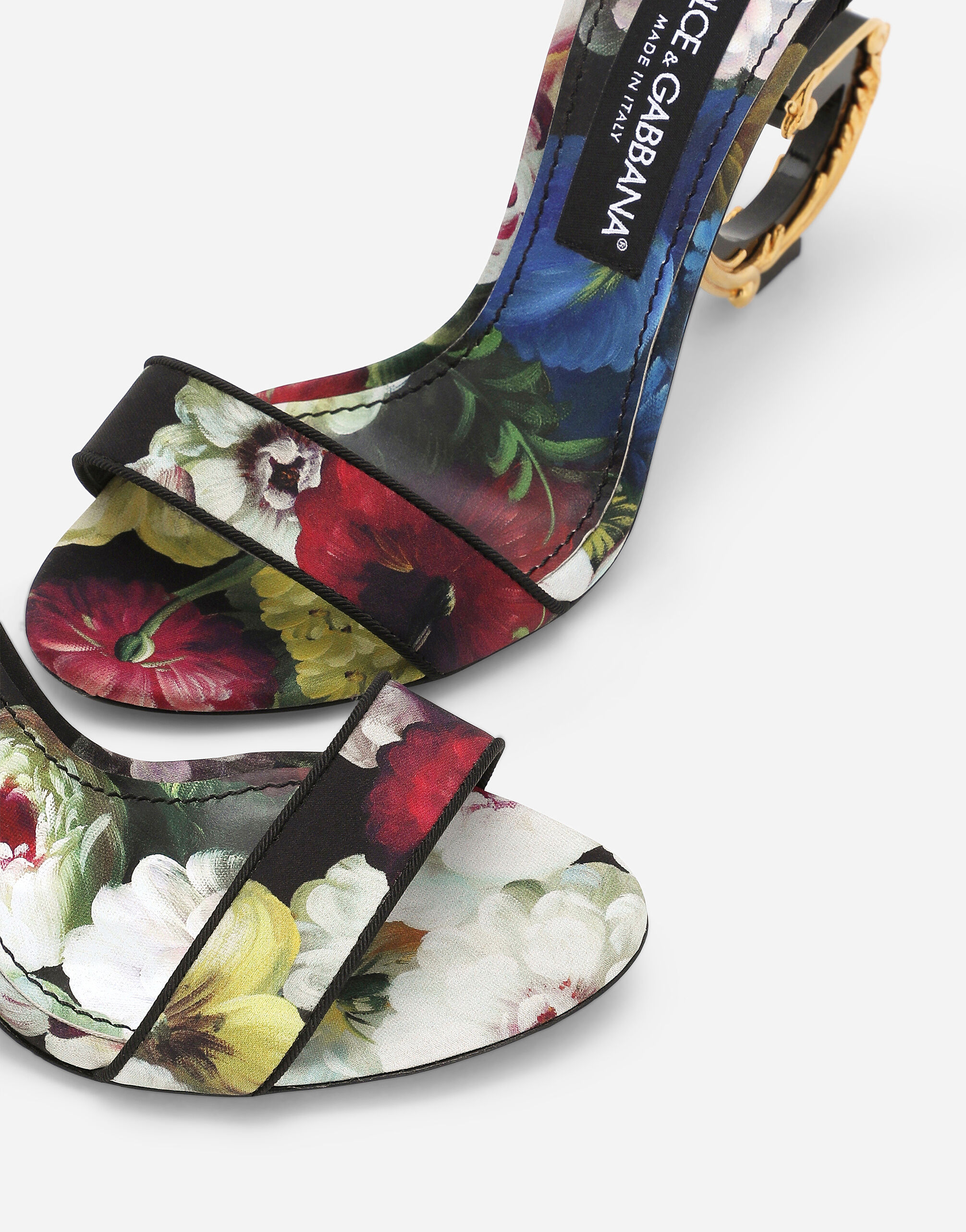 Dolce & Gabbana Keira 105 Floral Satin Sandals In Black
