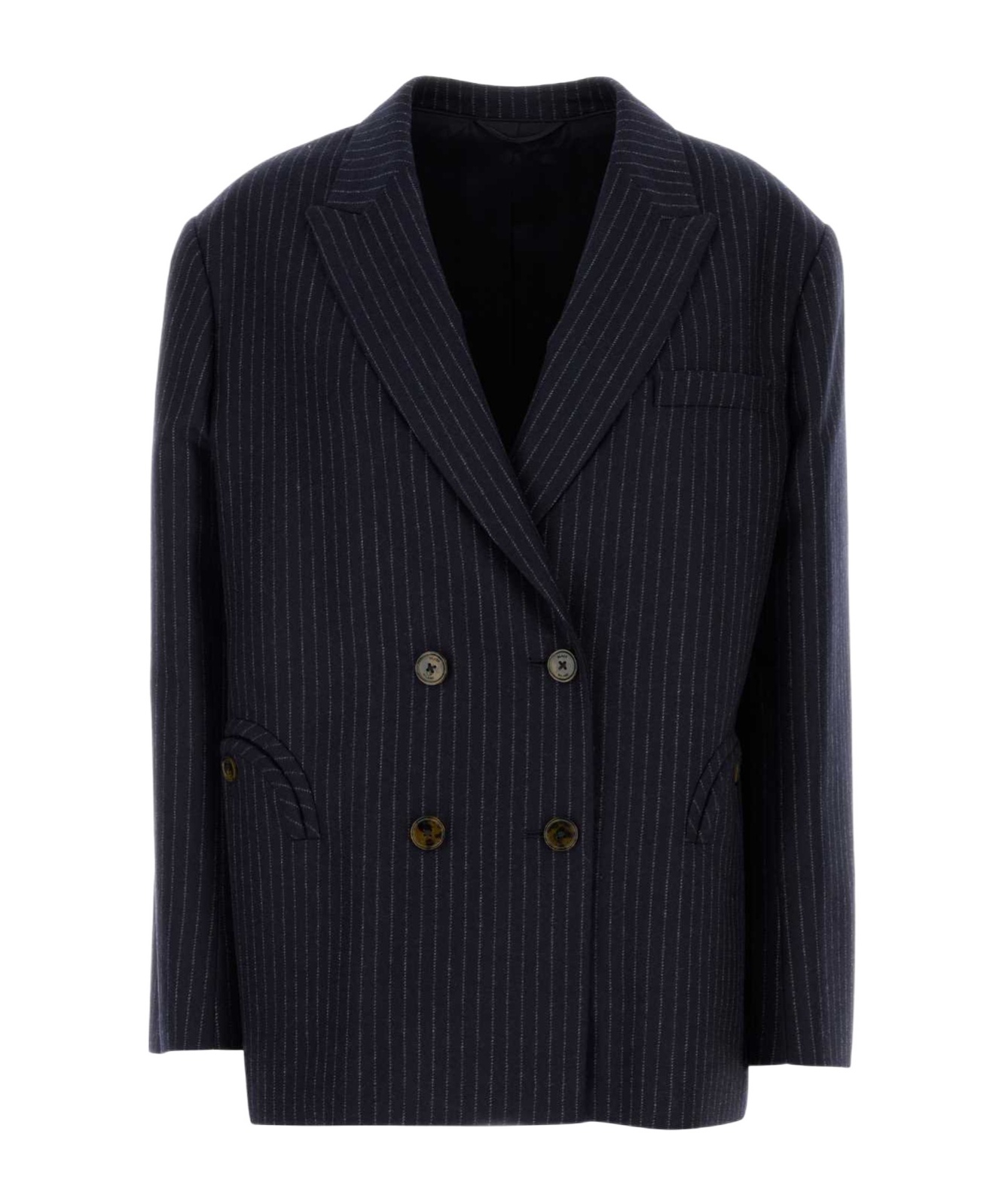 Blazé Milano Charmer Wool And Cashmere Double-breasted Pinstripe Blazer In Black