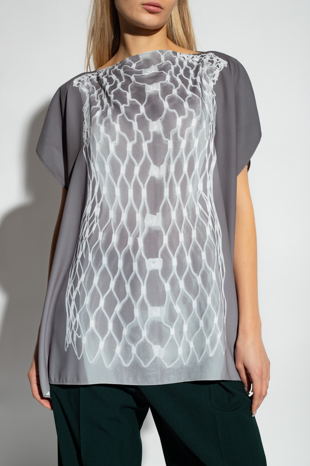 Shop Mm6 Maison Margiela Graphic-print Short-sleeved Blouse In Gray