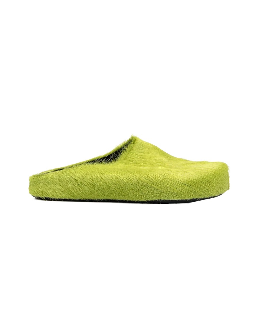 Shop Marni Green Long Hair Calfskin Fussbett Sabot