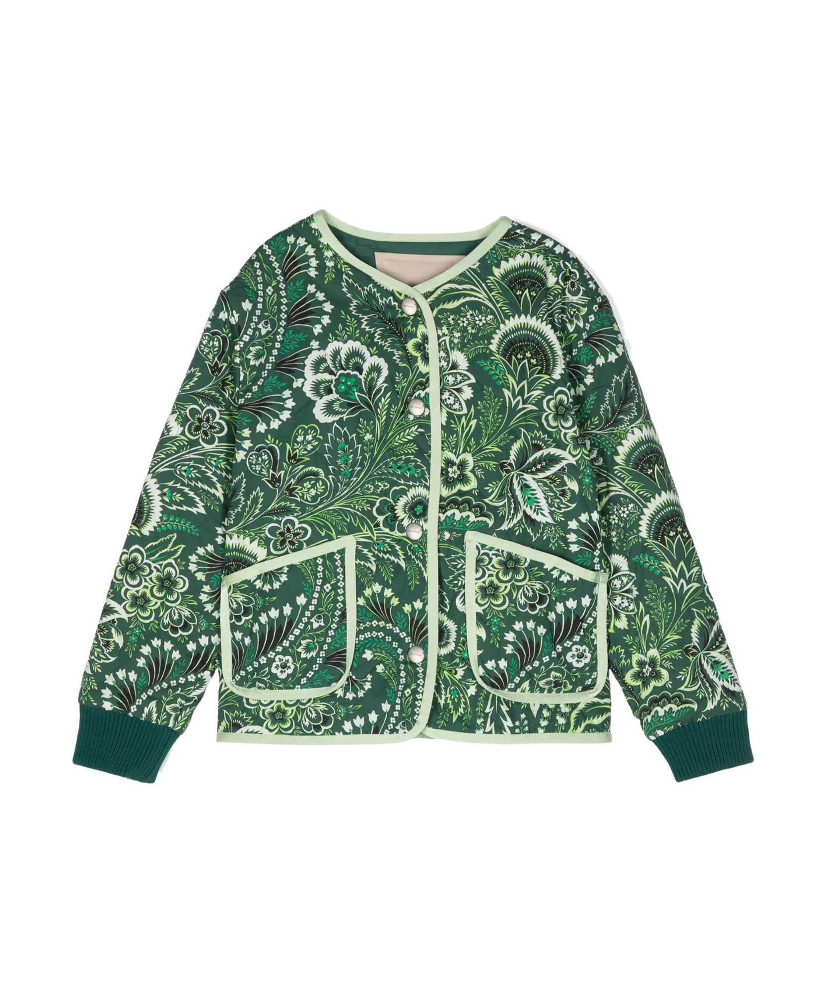 Etro Kids Paisley Printed Crewneck Jacket In Green